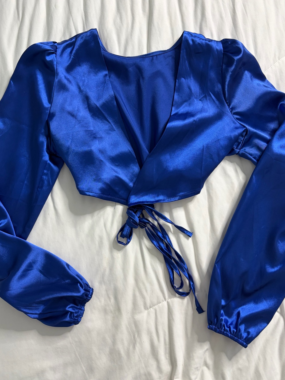 Satin Tie-Front Crop Top - Royal Blue